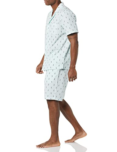 Men's Lightweight Woven Short Pajama Set with Notch Collar and Button Loungewear