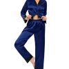 Couples Satin Pajama Set Women & Men Long Sleeve Sleepwear Button Down Loungewear Silky Pj Set with Long Pants
