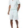 Men's Lightweight Woven Short Pajama Set with Notch Collar and Button Loungewear