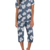 Women's Pajama Set 2 Piece Short Sleeve Capri Pj Sets V Neck Loungewear Sleepwear with Pockets S-3XL