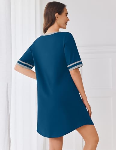 Cotton Nightgowns for Women Soft Sleepwear Comfy Short Sleeve Sleep Shirts Crew Neck Night Shirts with Pocket S-3XL