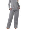 Womens Pajama Sets 2 piece Lounge Sets for Women V-neck Long Sleeve Top and Elastic Waist Pants with Pockets