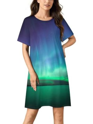 Beautiful Northern Lights Nightgowns for Women Sleepwear Short Sleeve Sleep Dress Nightshirt