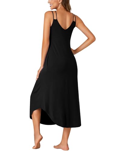 Women's Sleeveless Long Nightdress Scoop Neck Full Slip Nightshirt Loungewear Sleepdress