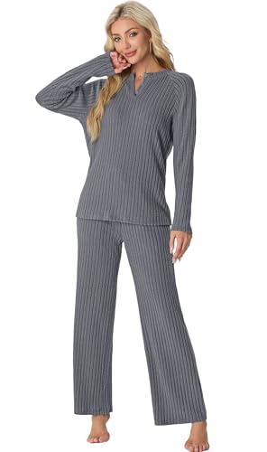 Womens Pajama Sets Pajamas Fall Winter Long Sleeve Lounge Set Two Piece Soft Pjs
