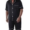 Men's Satin Pajamas Short Sleeve Button Up Top and Shorts Pj Lounge Set