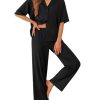 Women Pajamas Set Button Down Sleepwear Short Sleeve Pjs Soft Comfy Nightwear with Long Pants S-XXL