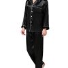 Mens Silk Satin Pajamas Set Long Sleeve Sleepwear Button-Down Pj Two-piece Loungewear with Long Pants S-XXL