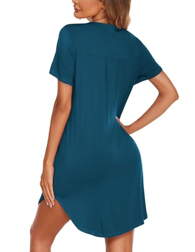 Women Button Down Nightgown V Neck Night Gowns Sleepshirts Short Sleep Shirts