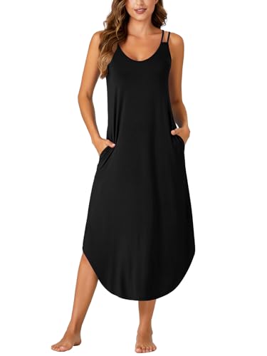 Women's Sleeveless Long Nightdress Scoop Neck Full Slip Nightshirt Loungewear Sleepdress
