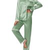 Satin Pajamas for Women Silk Long Sleeve Sleepwear Button Down Loungewear 2 Pieces Lace Soft Pjs Set