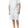 Men's Lightweight Woven Short Pajama Set with Notch Collar and Button Loungewear