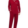 Mens Pajamas Set Modal Long Sleeve Sleepwear Crew Neck Pjs 2 Piece Loungewear Nightshirt Top & Pants with Pockets