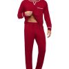 Mens Pajamas Set Modal Long Sleeve Sleepwear Crew Neck Pjs 2 Piece Loungewear Nightshirt Top & Pants with Pockets