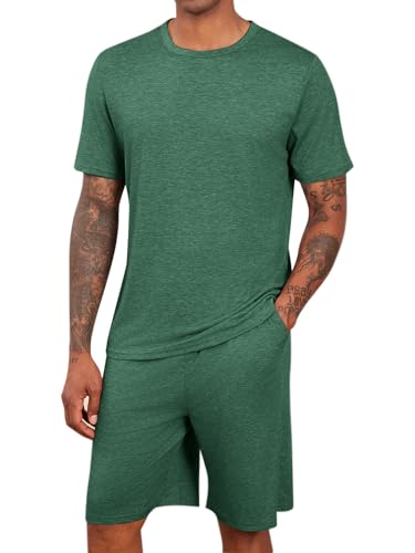 Mens Pajama Sets Short Sleeve T Shirts 2 Piece Shorts Lounge Sets PJ Summer Sleepwear