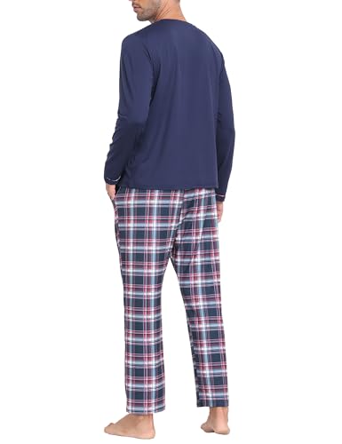 Men's Plaid Pajama Set Long Sleeve, Soft 2-Piece Sleepwear with Pockets | Cozy PJs & Loungewear for Holiday, Christmas