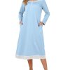 Nightgowns for Women Soft 100% Cotton House Dress Embroidery Long Sleeve Night Gowns Comfy Long Sleepwear