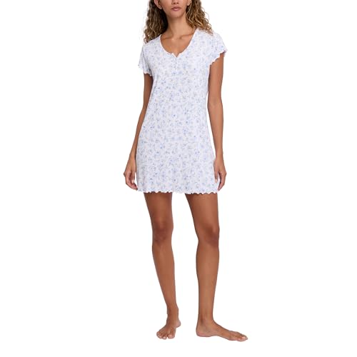 Women's Nightgown Ribbed Knit Short Sleeve Henley Sleepshirt