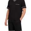 Mens Pajama Set Short Sleeve Pjs Set V-Neck Sleepwear 2 Pcs Soft Modal Lounge Sets Comfy Nightwear with Pockets