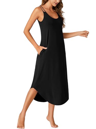 Women's Sleeveless Long Nightdress Scoop Neck Full Slip Nightshirt Loungewear Sleepdress