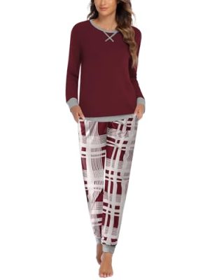Pajamas For Women Comfy Long Sleeve Jogger Set Lounge Pjs Set With Pockets