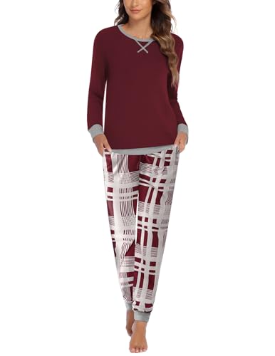 Pajamas For Women Comfy Long Sleeve Jogger Set Lounge Pjs Set With Pockets