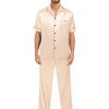 Matching Pajamas for Couples Satin Short Sleeve Sleepwear Women/Men Silk Soft Button Down Nightwear 2 Pcs Loungewear