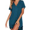 Women Button Down Nightgown V Neck Night Gowns Sleepshirts Short Sleep Shirts