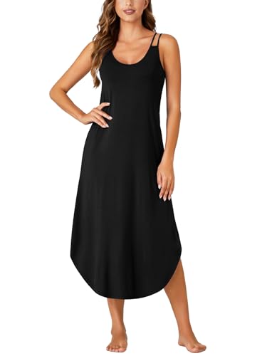 Women's Sleeveless Long Nightdress Scoop Neck Full Slip Nightshirt Loungewear Sleepdress