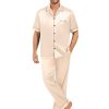 Matching Pajamas for Couples Satin Short Sleeve Sleepwear Women/Men Silk Soft Button Down Nightwear 2 Pcs Loungewear