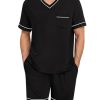 Mens Pajama Set Short Sleeve Pjs Set V-Neck Sleepwear 2 Pcs Soft Modal Lounge Sets Comfy Nightwear with Pockets