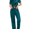 Couple Pajama Sets Silk Satin Sleepwear Short Sleeve and Long Pants Pjs Set Soft Loungewear Classic Pajamas
