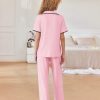 Women Pajamas Button Down Notch Collar Soft Short Sleeve Pjs with Long Pant Lounge Set