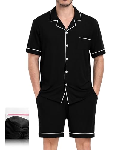 Mens Pajamas Set Short Sleeve Sleepwear Button Down Loungewear Set Soft Modal 2Pcs Pj Set with Pockets S-3XL