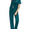 Couple Pajama Sets Silk Satin Sleepwear Short Sleeve and Long Pants Pjs Set Soft Loungewear Classic Pajamas