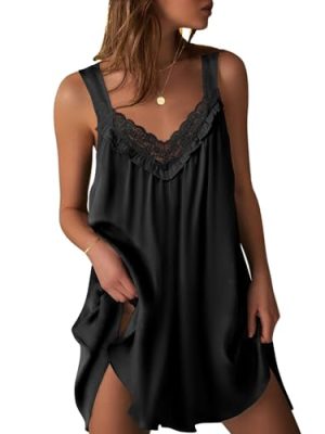 Women's Satin Silk Nightgown V Neck Sexy Nightdress Tank Sleeveless Sleepshirt Lace Sleep Dress Nightwear S-XXXL