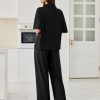 Women Pajamas Set Button Down Sleepwear Short Sleeve Pjs Soft Comfy Nightwear with Long Pants S-XXL
