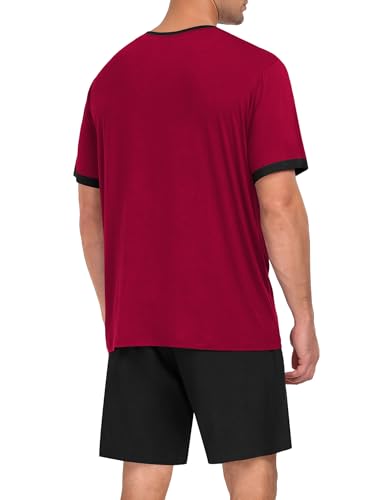 Men Modal Pajamas Set Comfy Sleepwear Short Sleeve Pjs Set Soft 2 Piece Lounge Set Cozy Nightwear with Pockets