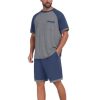 Mens Pajamas Set Lightweight Summer Pjs Sleepwear Soft Comfy Short Sleeve Loungewear Print With Pocket (S-4XL)