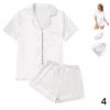 4Pcs Womens Satin Silky Pajama Sets Short Sleeve Shirt XS-4XL Floral Pajamas Set Soft PJ Loungewear Sleepwear