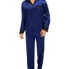 Couples Satin Pajama Set Women & Men Long Sleeve Sleepwear Button Down Loungewear Silky Pj Set with Long Pants