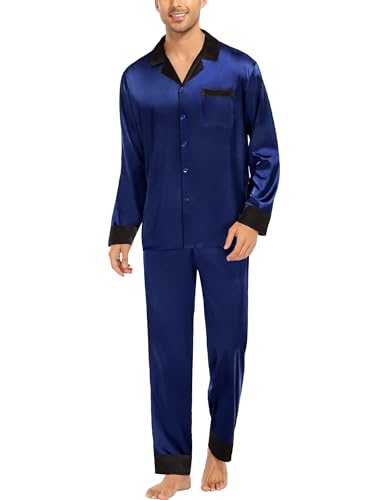 Couples Satin Pajama Set Women & Men Long Sleeve Sleepwear Button Down Loungewear Silky Pj Set with Long Pants