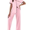 Women Pajamas Button Down Notch Collar Soft Short Sleeve Pjs with Long Pant Lounge Set