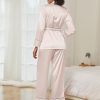 Satin Lounge Sets for Women 2 Pieces Silk Pajamas Set Long Sleeve Top with Pants Outfits with Belt