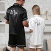 His and Hers Pajamas Sets Matching Pajamas for Couples Satin Button Pjs Short Sleeve Sleepwear for Women Men