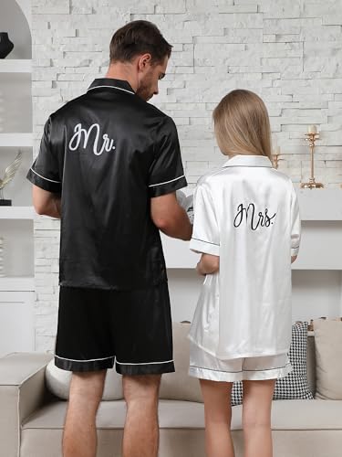 His and Hers Pajamas Sets Matching Pajamas for Couples Satin Button Pjs Short Sleeve Sleepwear for Women Men