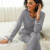 Womens Pajama Sets 2 piece Lounge Sets for Women V-neck Long Sleeve Top and Elastic Waist Pants with Pockets