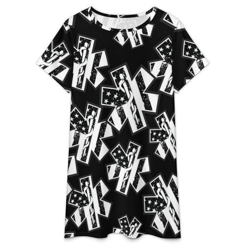 U.S.A. Flag with EMS Star of Life Nightgowns for Women Sleepwear Short Sleeve Sleep Dress Nightshirt