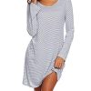 Women's Cotton Sleepwear Long Sleeves Nightgown Print Tee Sleep Dress
