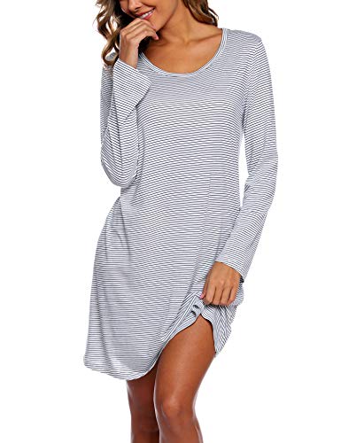 Women's Cotton Sleepwear Long Sleeves Nightgown Print Tee Sleep Dress